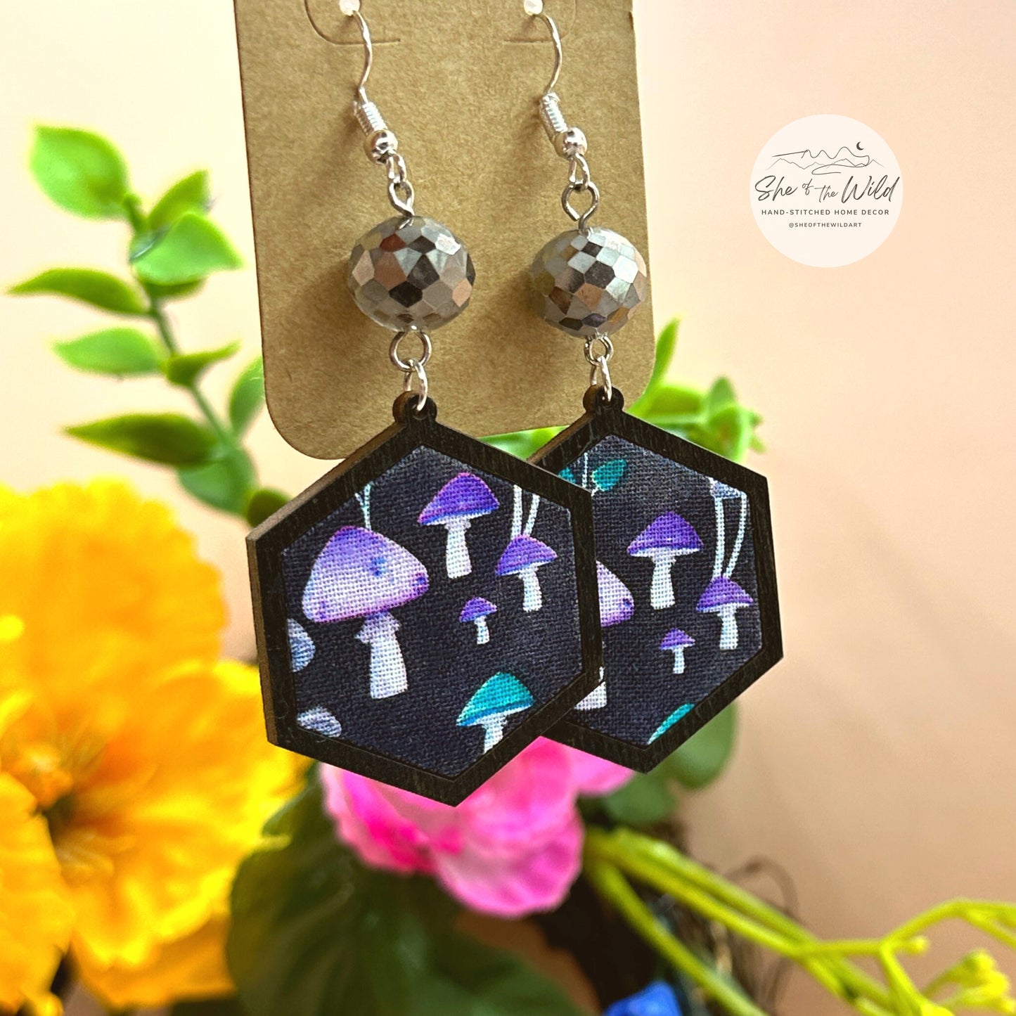 Purple Mushroom Earrings