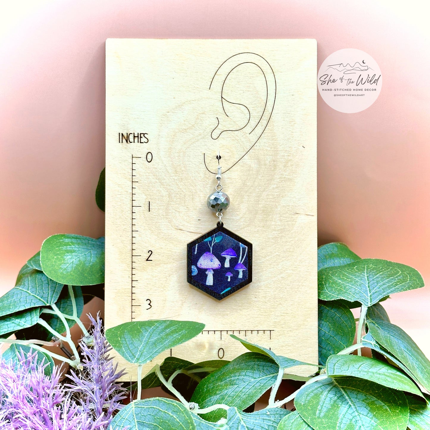 Purple Mushroom Earrings