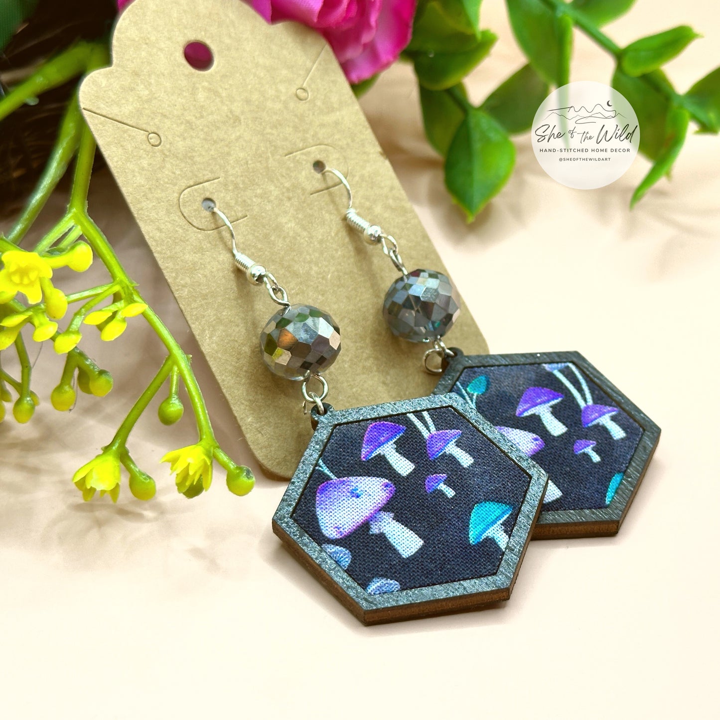 Purple Mushroom Earrings
