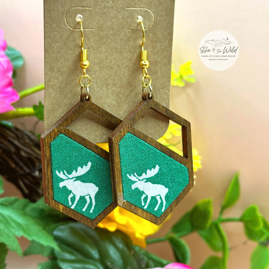 Moose Earrings in Forest Green