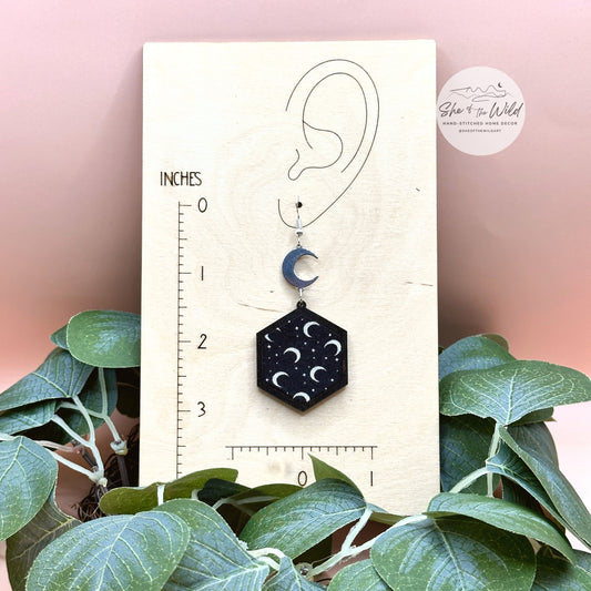 Silver Moon Fabric Earrings