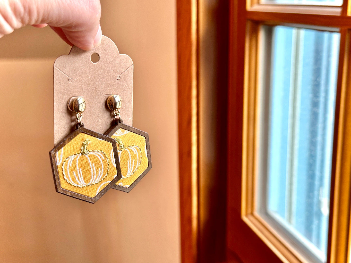 Embroidered Pumpkin Earrings