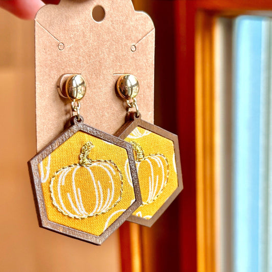 Embroidered Pumpkin Earrings